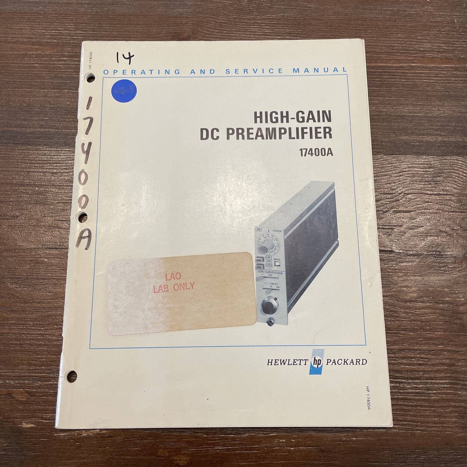HP 17400A High-Gain DC Preamplifier Operating & Service Manual 17400-90000