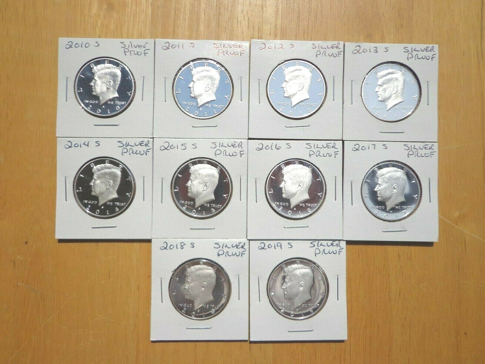 2010 11 2012 S 13 14 15 2016 17 18 2019 S SILVER Proof Kennedy Half 10 Coin Set