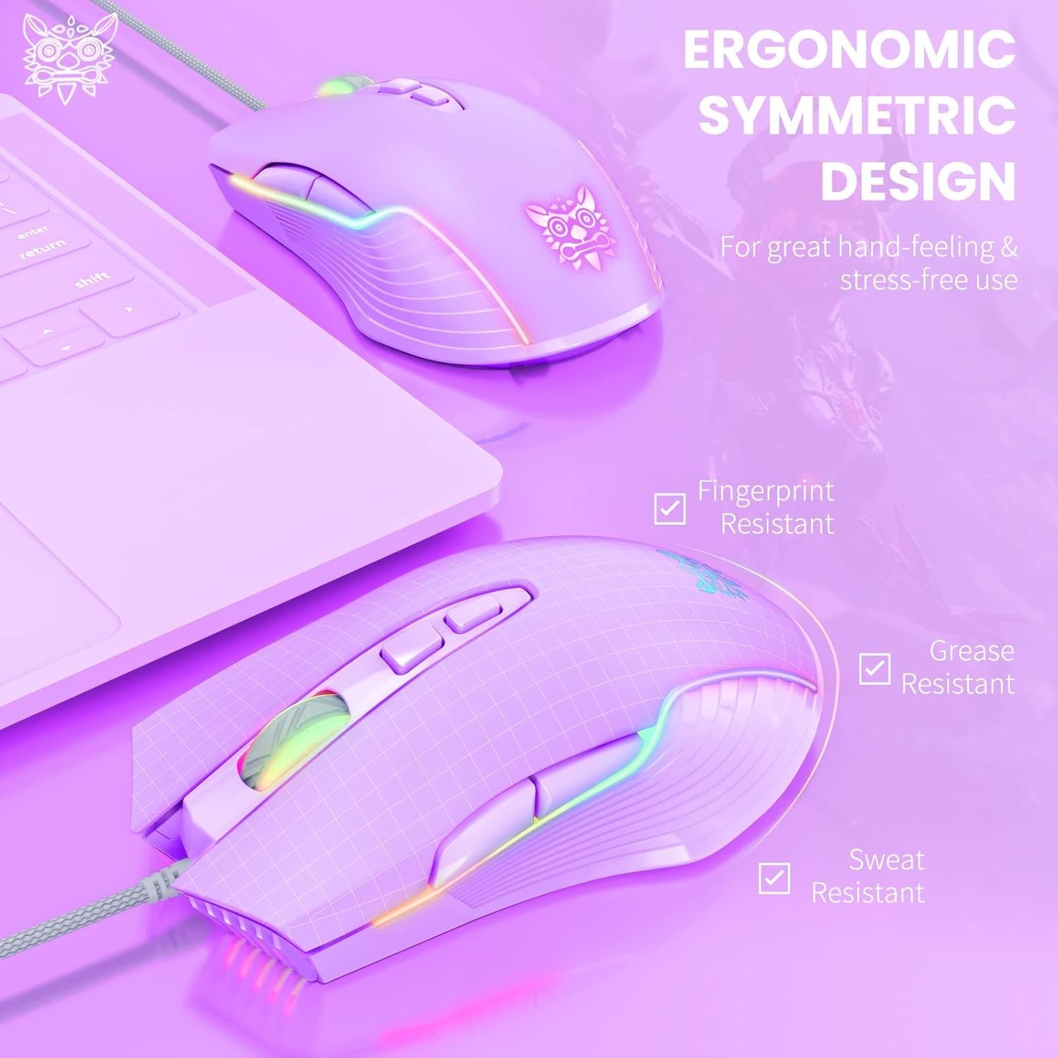 Cute RGB 6400 DPI Wired Gaming Mouse Breathing LED Optical USB 7 Buttons Gamer