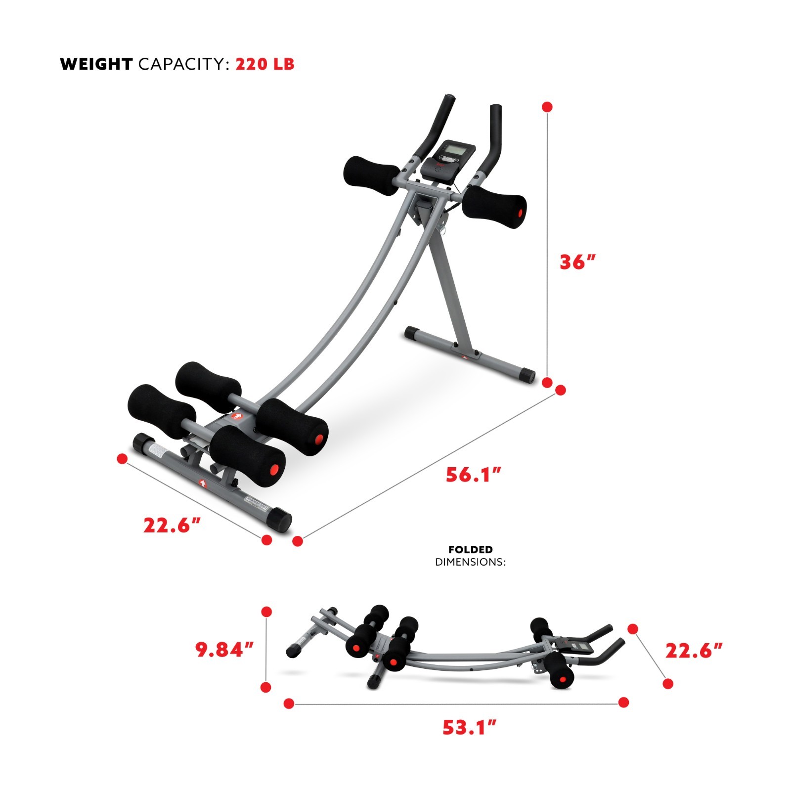 Ab Abdominal Exercise Machine Roller Waist Trainer with Elbow Support Foldable