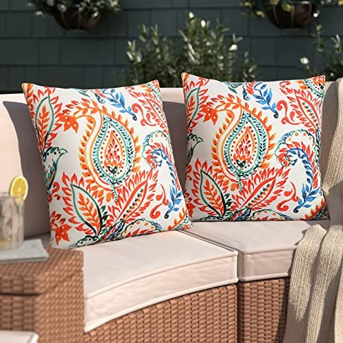 Pack of 2 Outdoor Waterproof Throw 18" x 18" (Pack of 2) Colorful Paisley