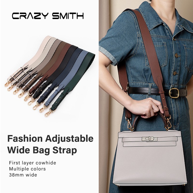 Cowhide Leather Crossbody Wide Strap Adjustable For Ladys Handbag Lychee Pattern