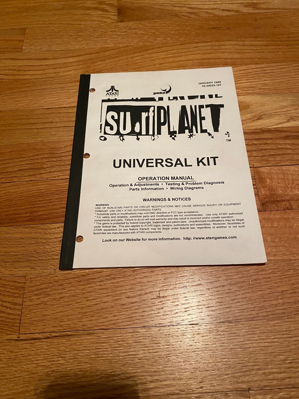 Surf Planet Video Arcade Game Universal Kit Operation Manual, Atari 1998