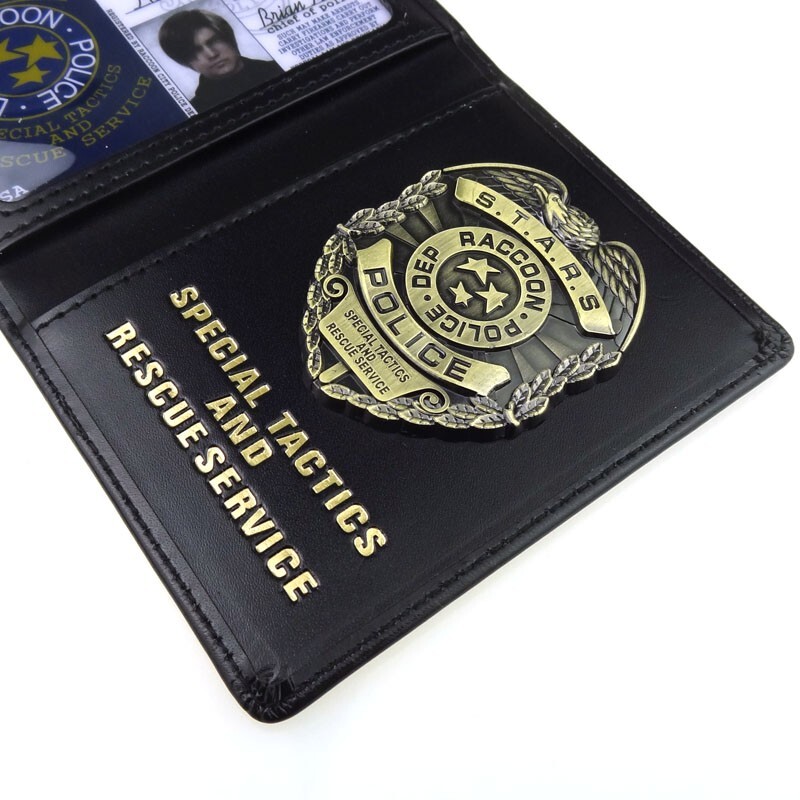 RESIDENT EVIL S.T.A.R.S LEON POLICE METAL BADGE WITH ID WALLET HOLDER CASE