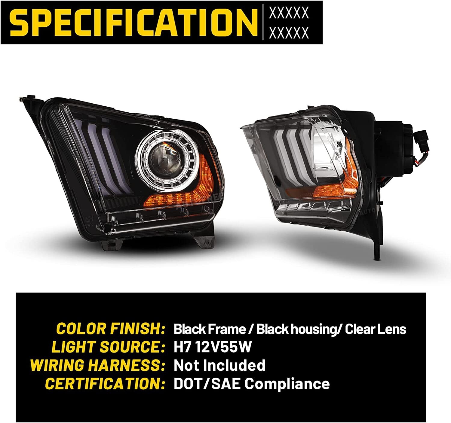 for 2010-2012 Ford Mustang Projector Headlights LED Sequential DRL Front Lamps