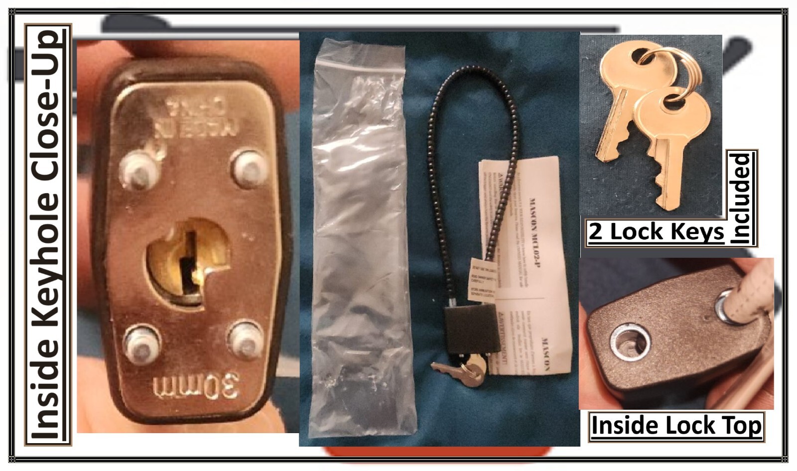 NEW UNUSED Mascon MCL02-P 30MM Black Cable Gun Lock 2 Keys in Package