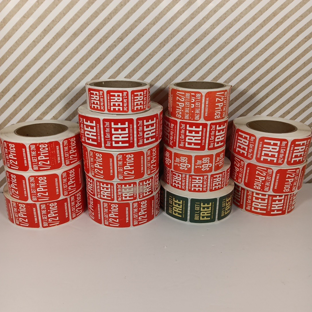 Lot Of Various Discount Sale Stickers 16 Rolls