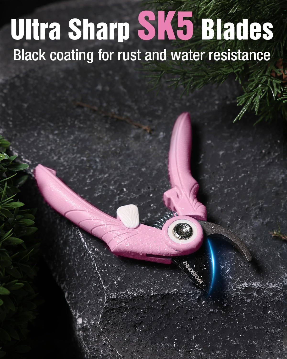 WORKPRO 6.9" Bypass Pruning Shears, Gardening Scissors with Sharp SK5 Pink