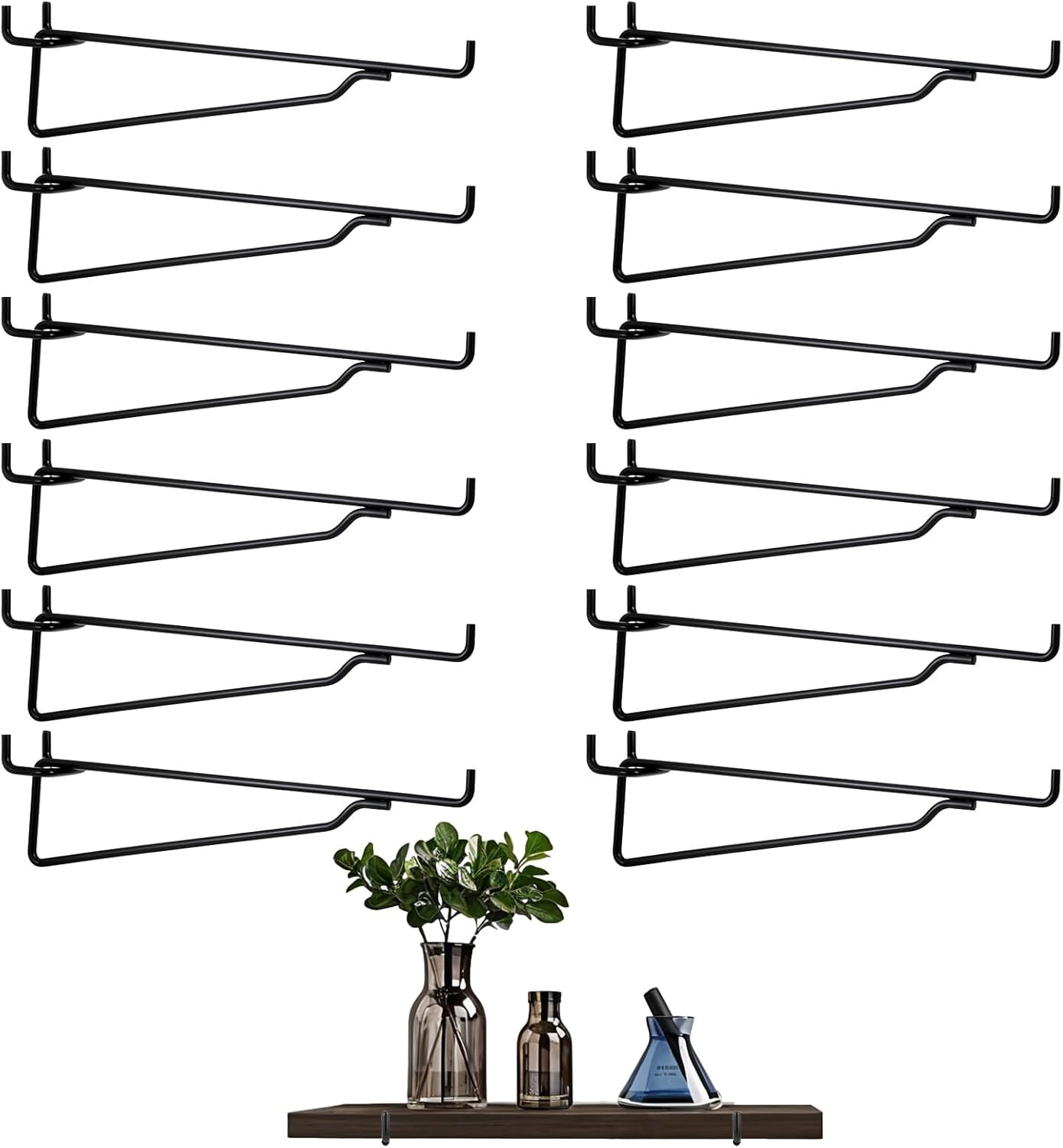 12 Pcs Pegboard Shelf Hooks, Black Peg Board Brackets 8 Inch, Metal Utility Hook