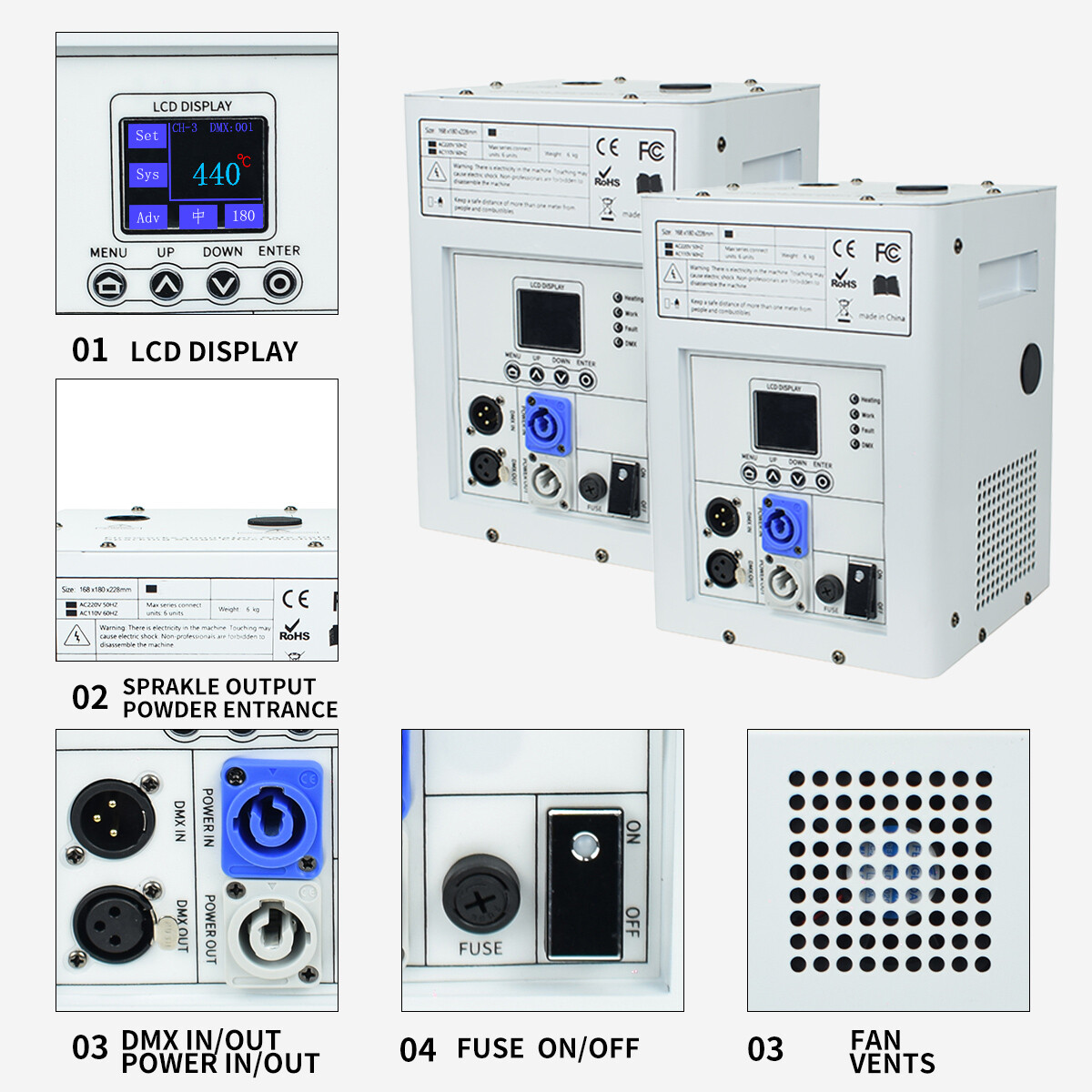 2PCS 750W Cold Spark Machine Stage Effect Firework Machine with Road Case