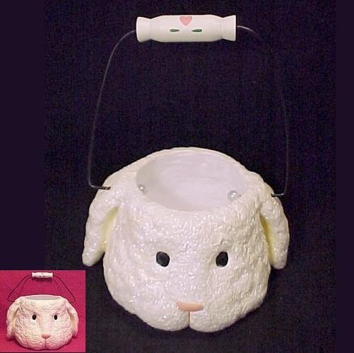 Rabbit Easter Basket Bunny 6.75" White Floppy Ears MICA Glitter Decorative Décor