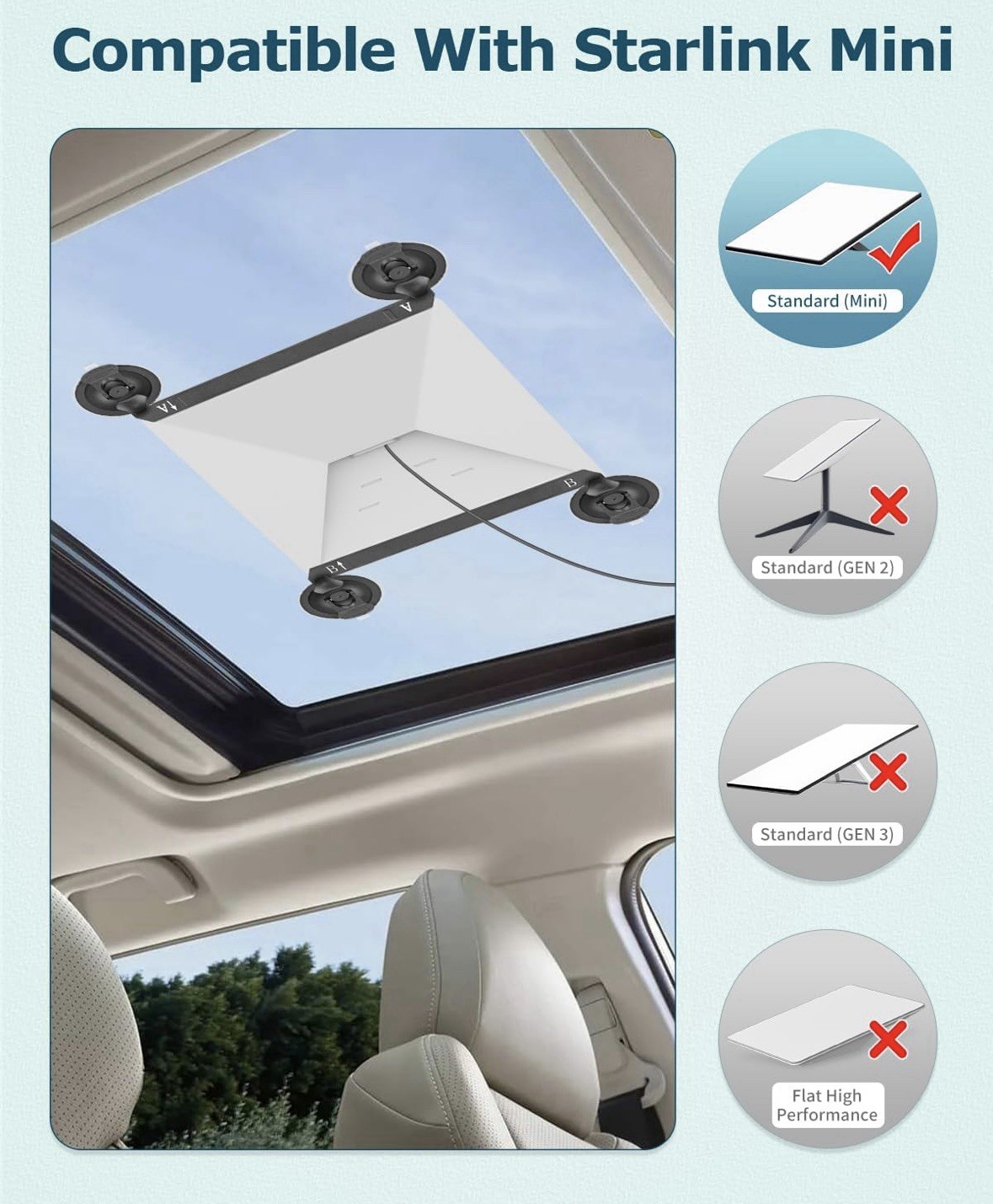 Starlink Mini Suction Cup Mount, Strong Suction Cup, Black, For Car, RV, Boat