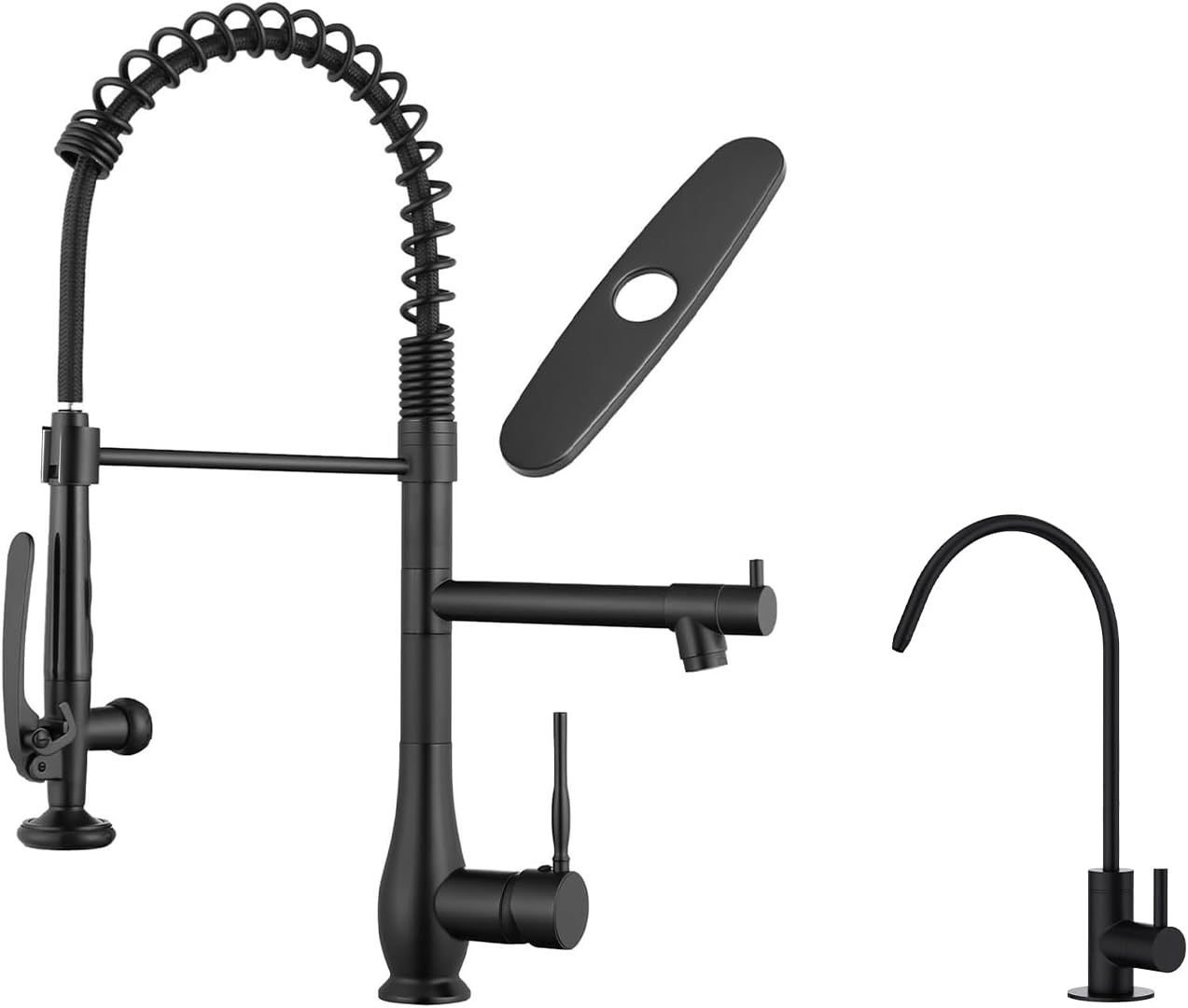 Matte Black Commercial Kitchen Faucet with Built-in Drinking Water Tap