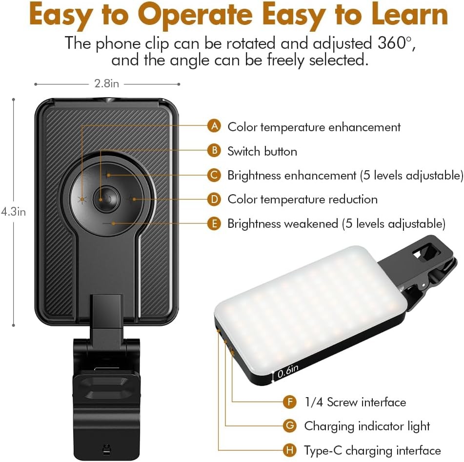Selfie Light for iPhone,Portable Phone Clip on Light,Rechargeable LED Ring Light