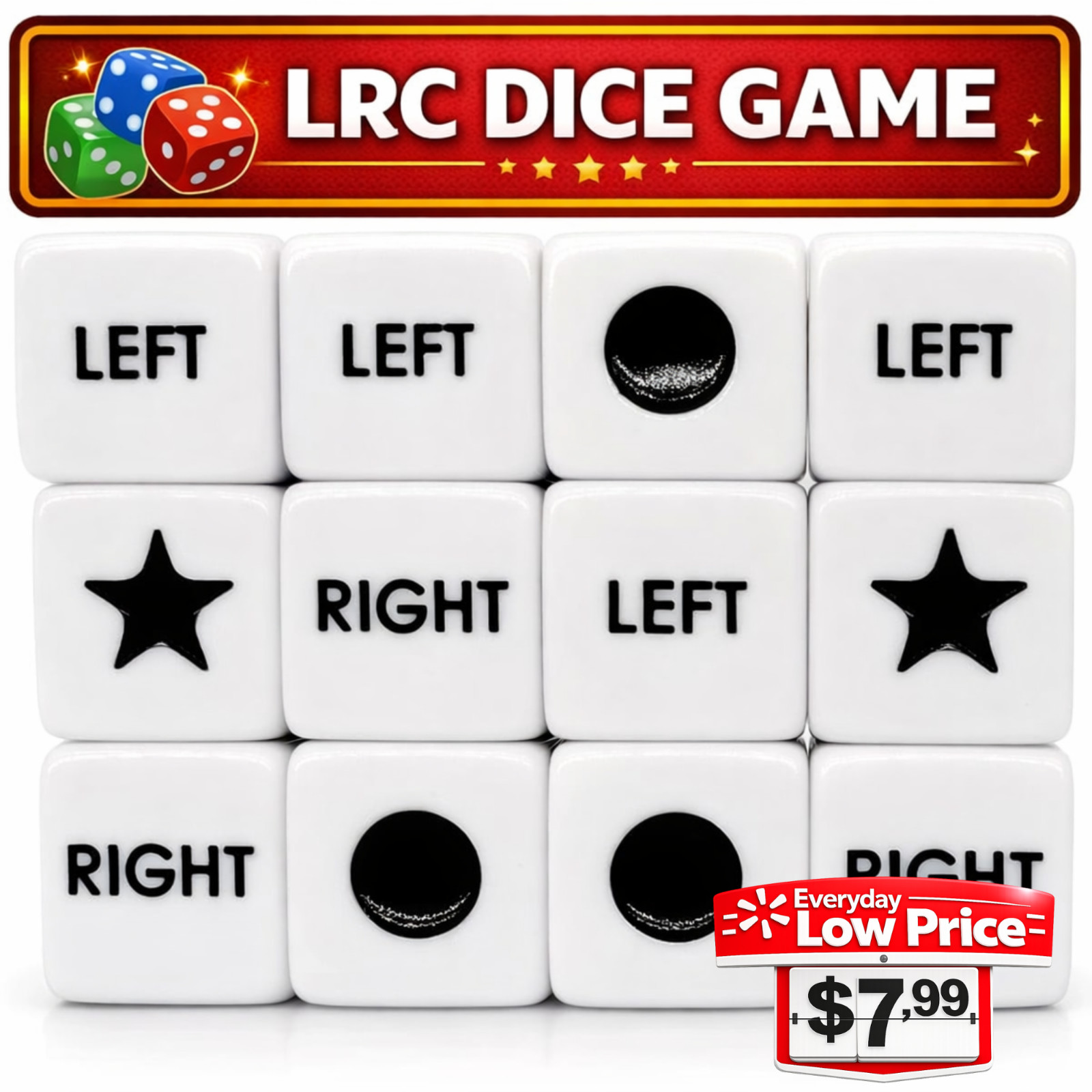 Left Right Center Dice Game Set – 12 Standard Dice Only for LRC Play
