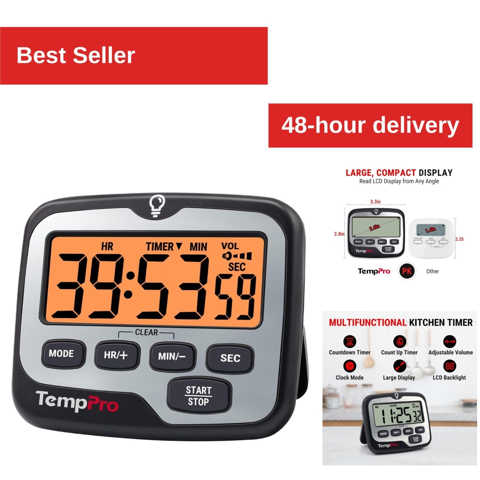TempPro TM01 2-in-1 Digital Kitchen Timer | Adjustable Alarm Volume