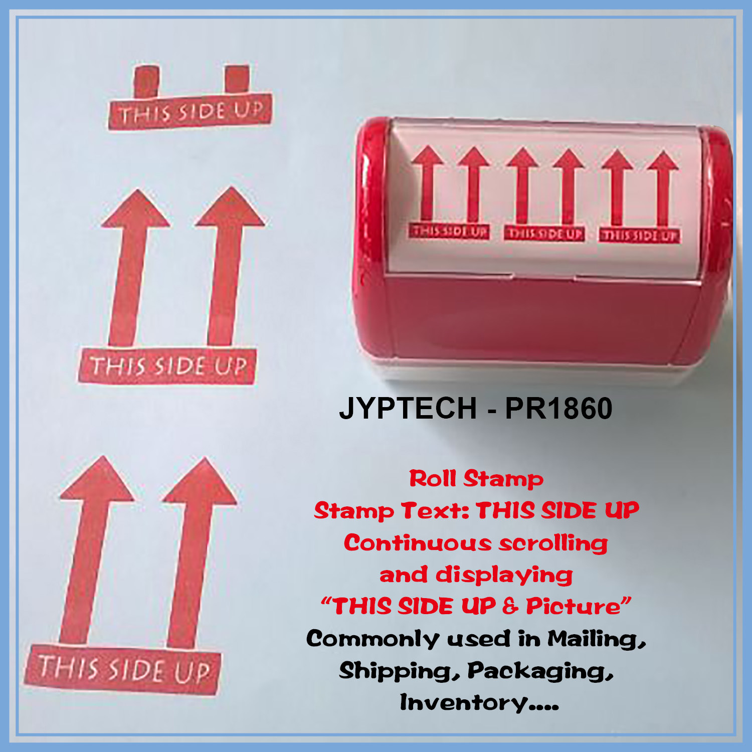 THIS SIDE UP & Picture  JYP  Pre-Inked Rubber Roller Stamp (Red Ink)