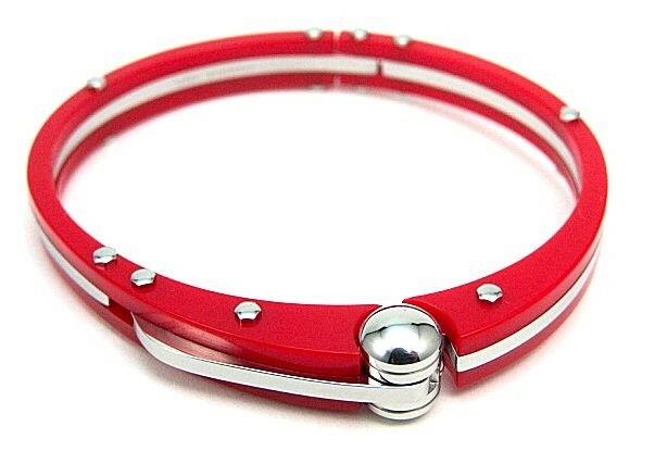 Hypoallergenic Bangle Bracelet 316L Surgical Steel Red Acrylic Brand New