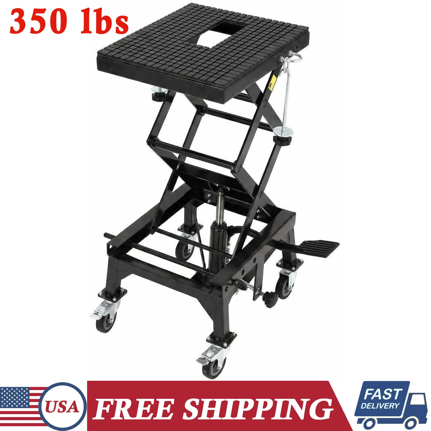 Motorcycle Center Scissor Lift Jack Hoist Stand Dirt Bikes ATV 350lbs w/ Wheels