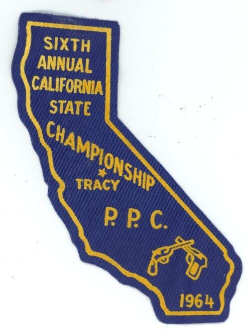 CALIFORNIA CA STATE POLICE PISTOL CHAMPIONSHIP TRACY 1964 STATE SHAPED PATCH