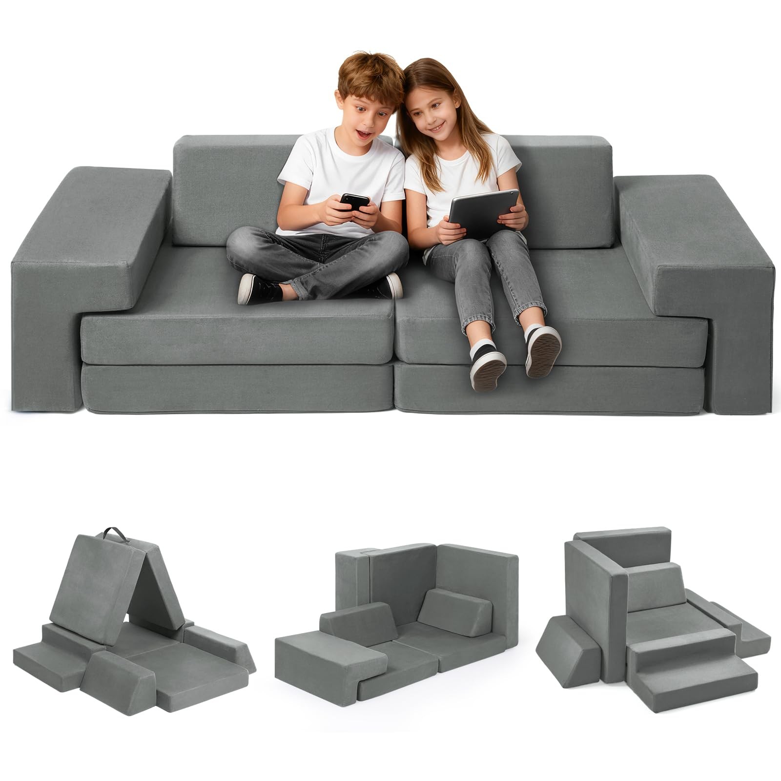 Modular Kids Play Couch, Toddler Sectional Sofa, Versatile Child Furniture fo...