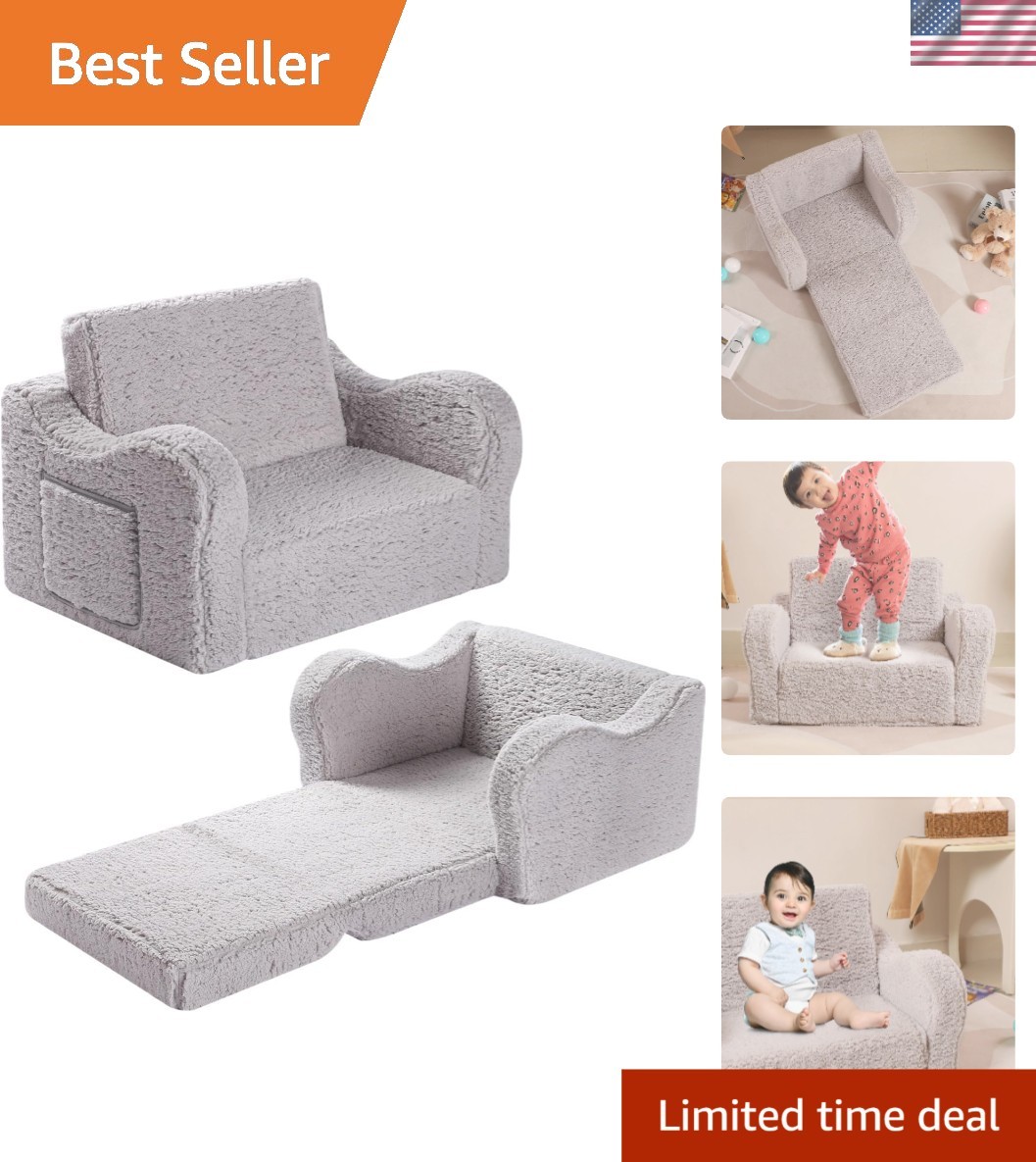 Kids Flip-Out Couch in Soft Sherpa - Safe and Cozy Lounge Chair for Ages 18+