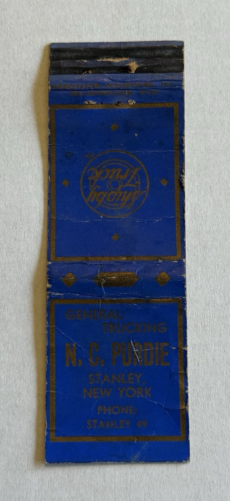 General Trucking N C Purdie Stanley New York Vintage Matchbook Cover 399
