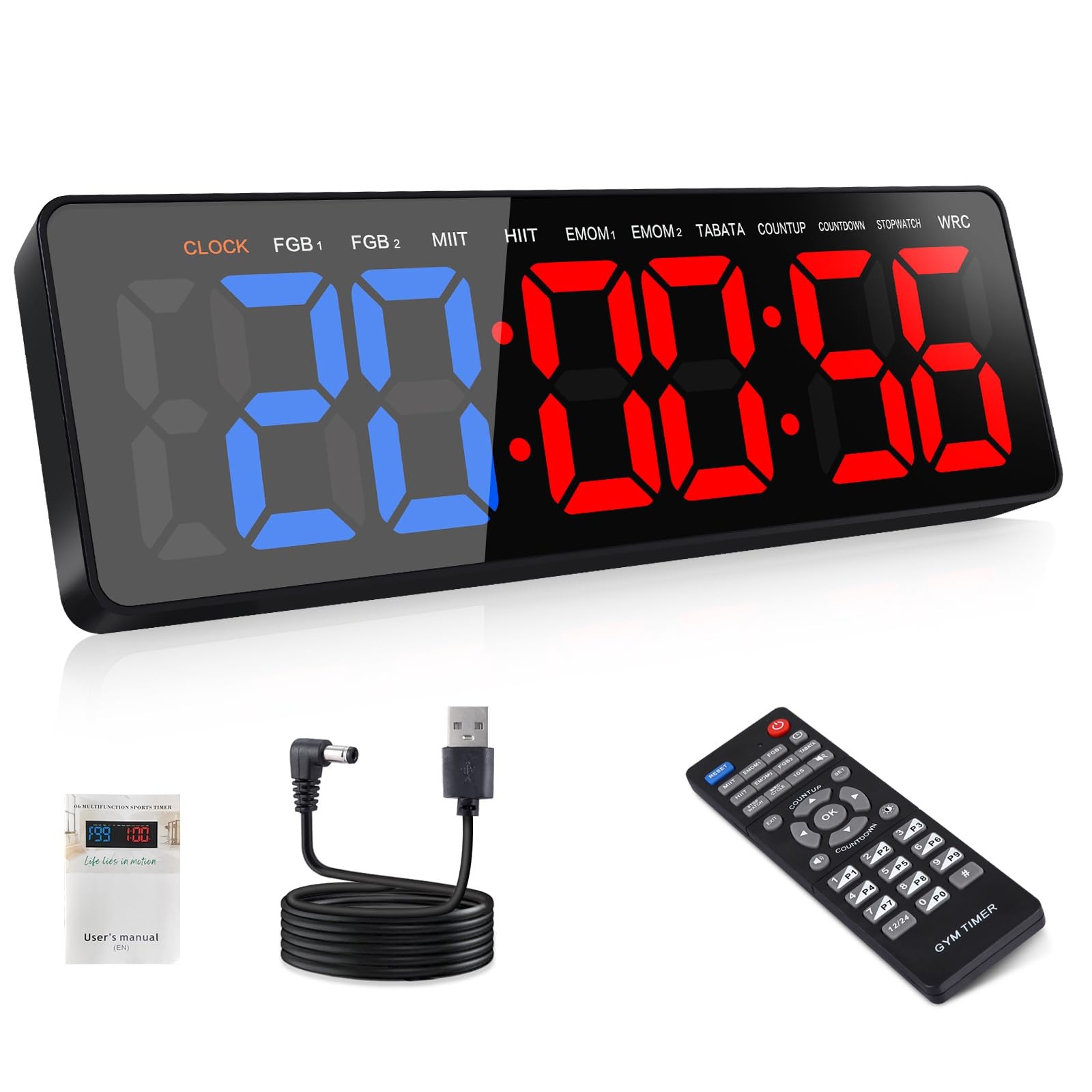 13 Gym Timer Clock, Workout Interval Timer with Remote Control, Count Down  U...