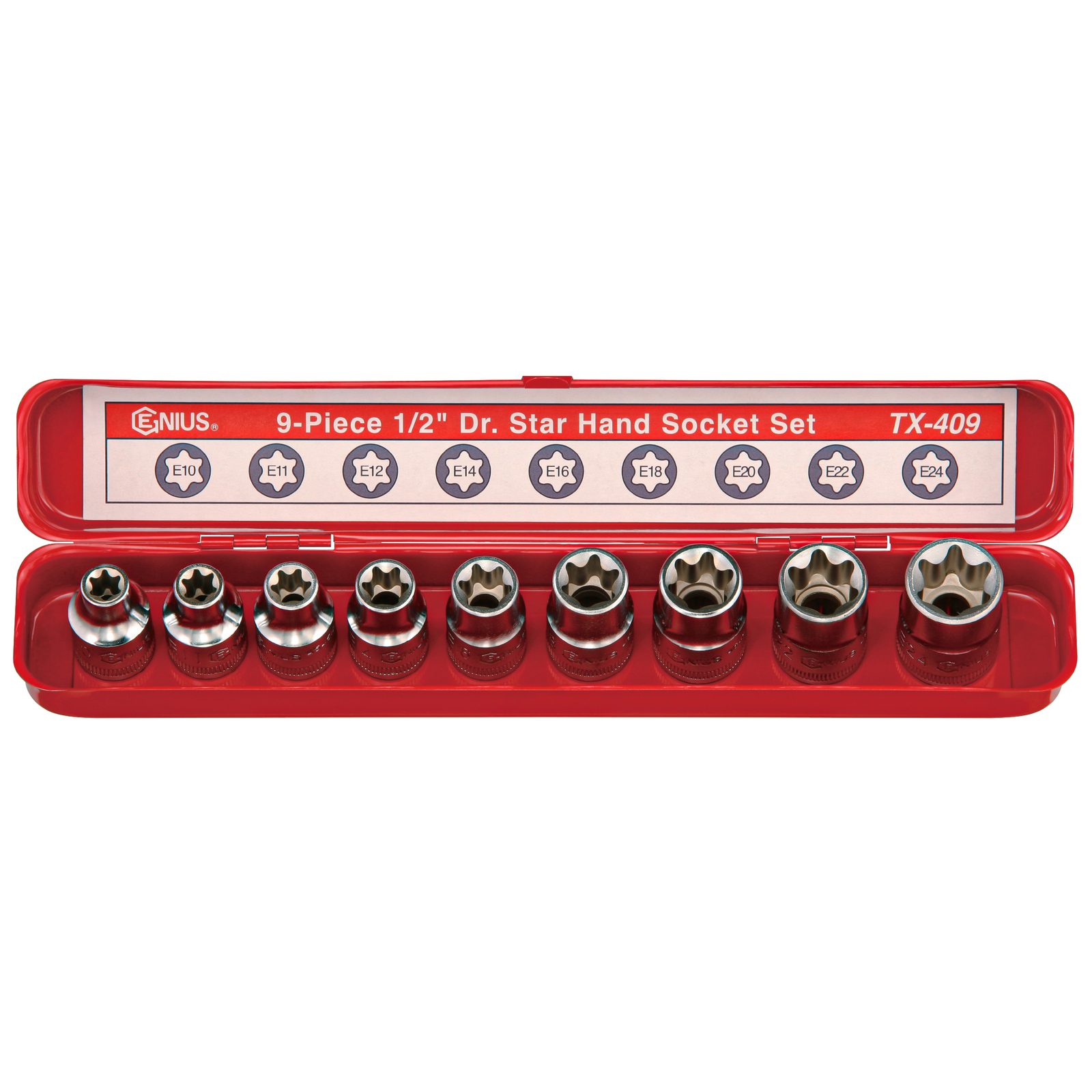 Genius Tools 9 Piece 1/2" Dr. Star Hand Socket Set - TX-409