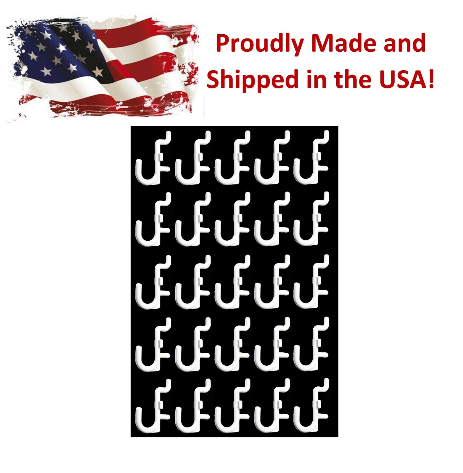 White J-Style Peg Board Plastic Locking Hooks Kit -25 pack PEGBOARD NOT INCLUDED