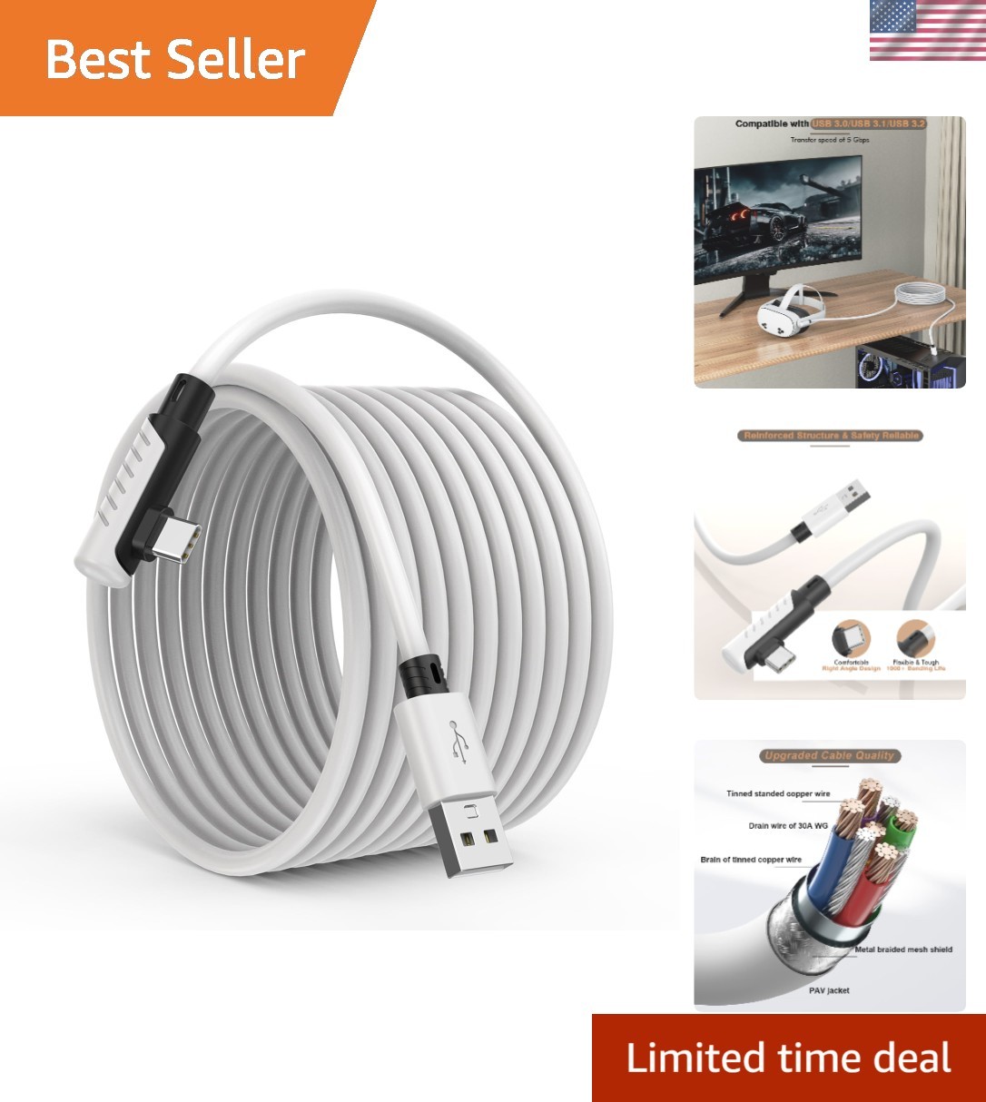 Fast Data Transfer Link Cable 16FT for Oculus Quest 3S & Steam VR Experience