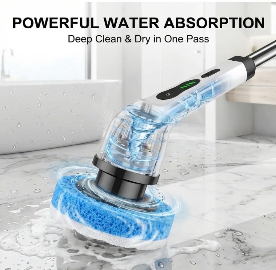 Cordless Spin Scrubber 8 Heads 2 Speed Extendable Bathroom Cleaner Tub Shower...