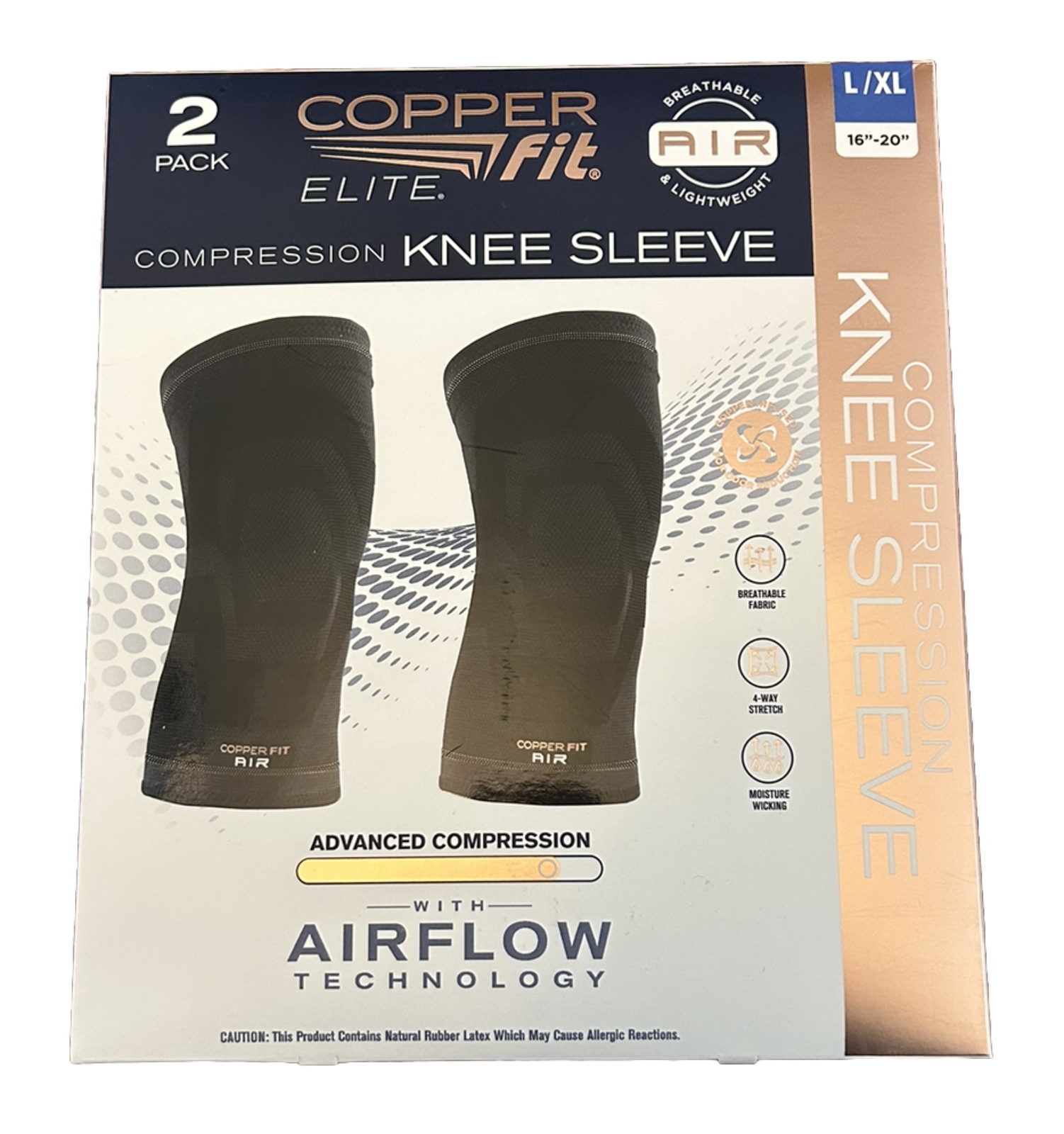 Elite Air Compression Knee Sleeve by  Copper Fits Black L/XL (16”-20”) 2 Pack