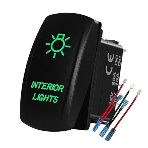 Green Led 5Pins On-Off Rocker Switch with Wires for Car Boat Truck Bus Caravan