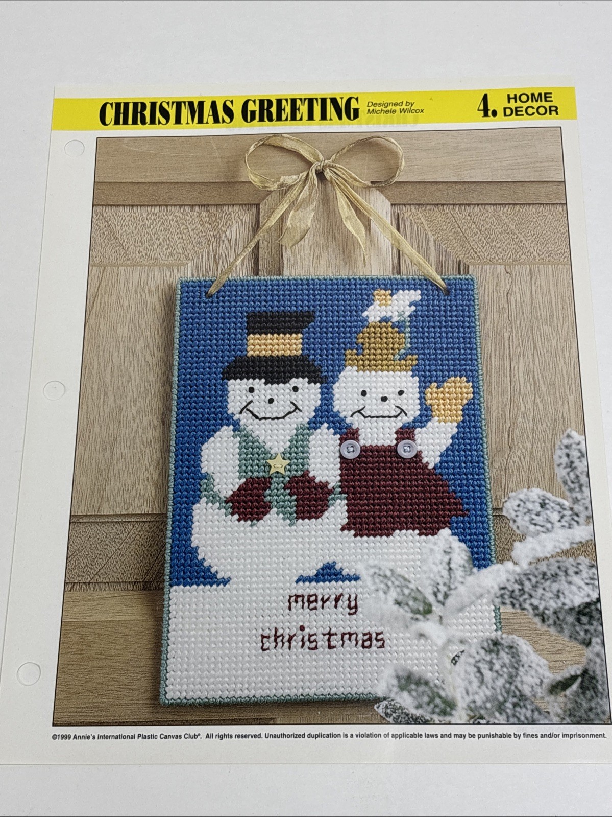 Christmas Greetings Snowman Sign Annie's Attic Plastic Canvas Pattern Page