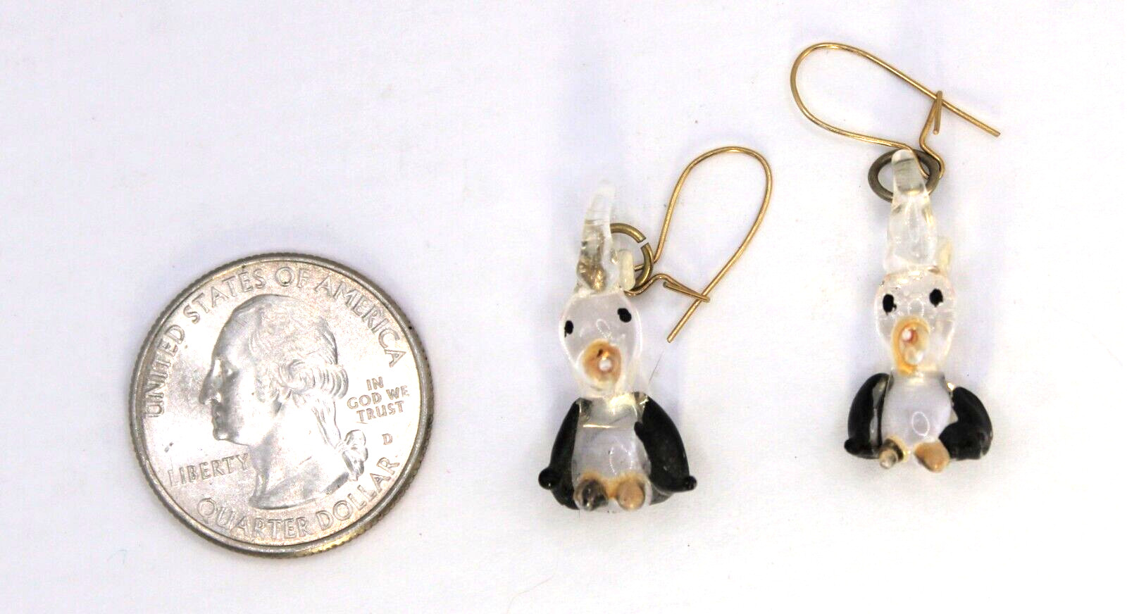 Vintage Artisan Glass Penguins Wire Dangle Earrings