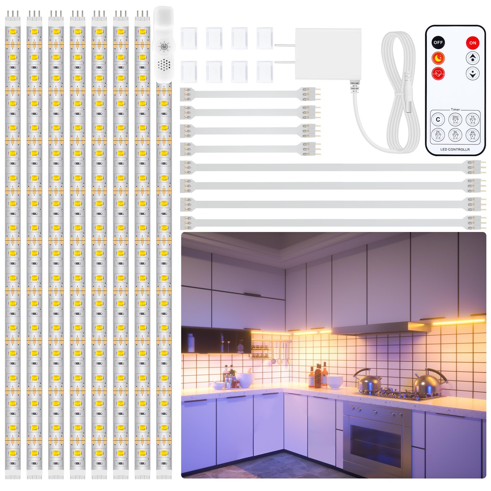 Under Cabinet Lighting Kit - 8 PCS 20 Inch Pre-Cut Strips, 2700K Warm White F...