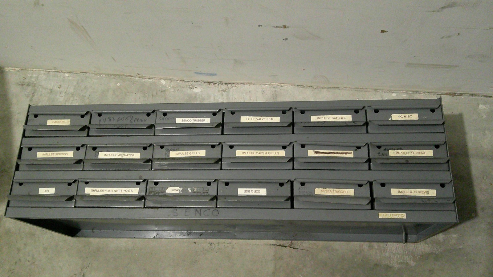 Vintage Equipto Cabinet w/18 Drawers 34"W x 12"D x 13"H Office Grey