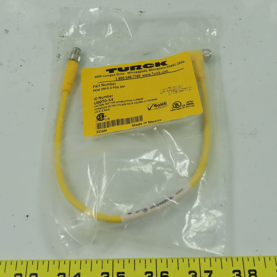 Turck 3M-0.3-PSG 3M U0070-54 Cordset Cable Female To Male 3 Wire