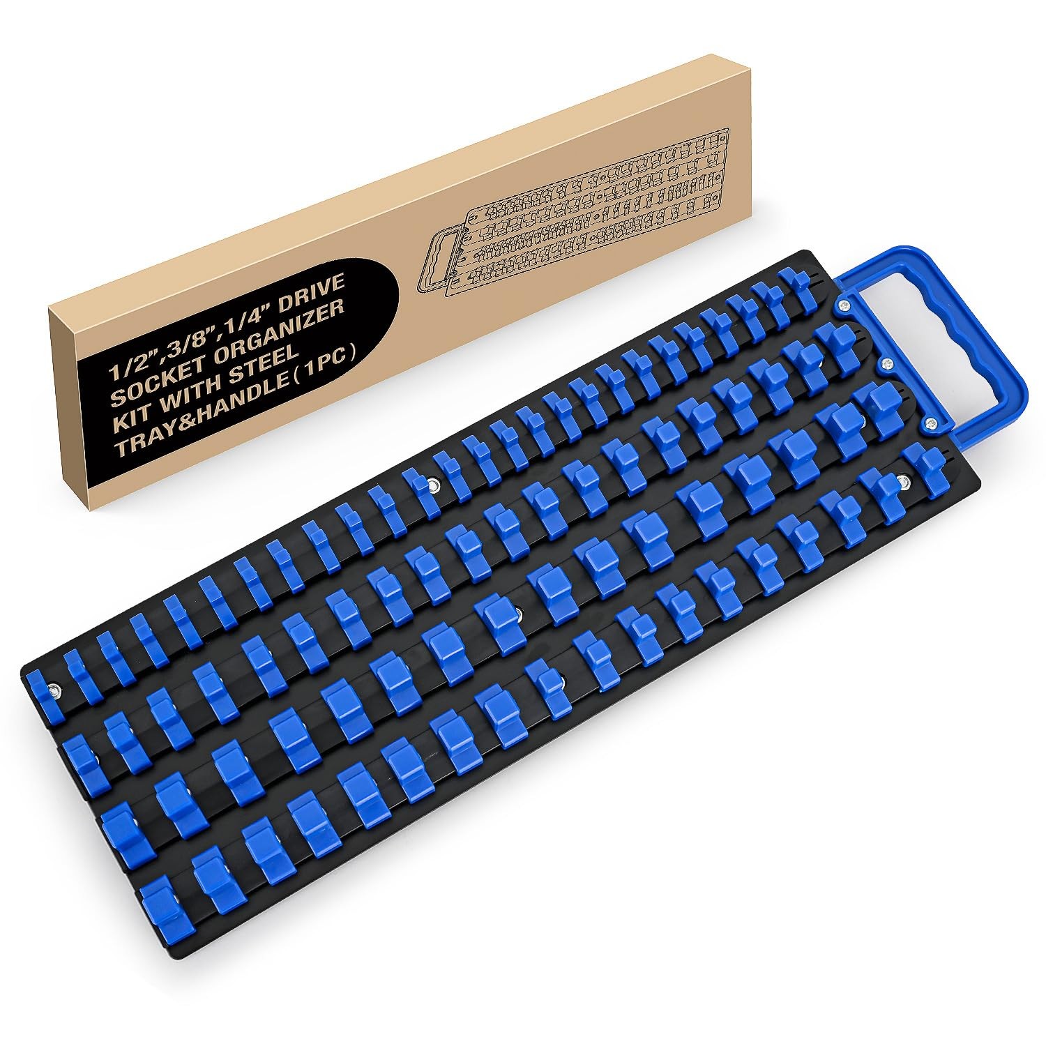 GOOACC Socket Organizer Tray 1/4 inch 3/8 1 Set 1/4"3/8"1/2" Blue, Blue