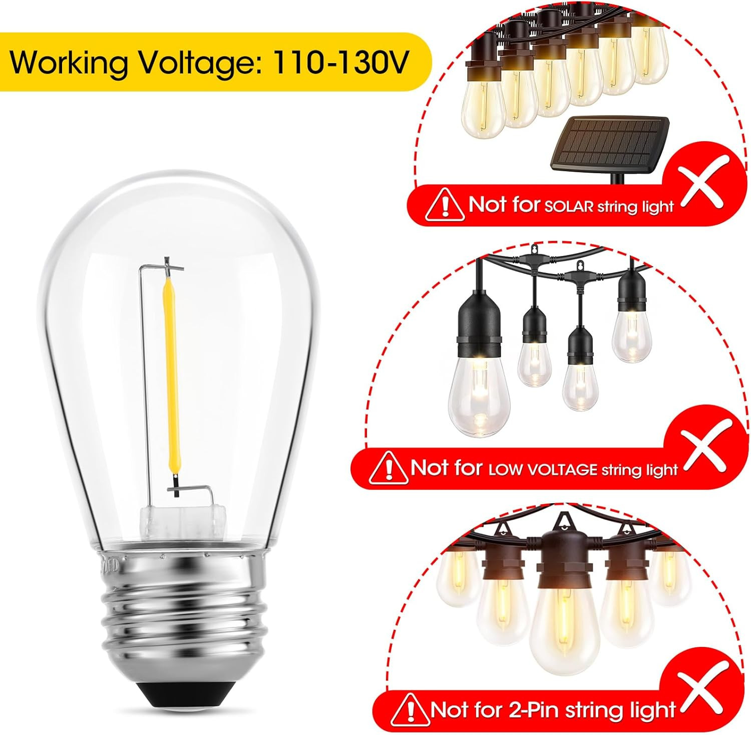 Outdoor Patio String Light Bulbs, Shatterproof Waterproof S14 LED Replacement Bu