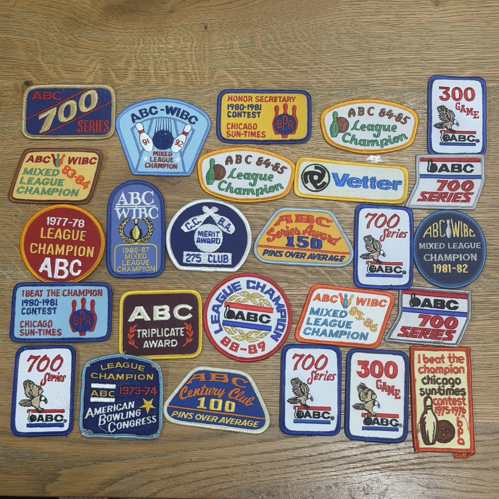25 Vintage BOWLING Patches Embroidered Lot Unused
