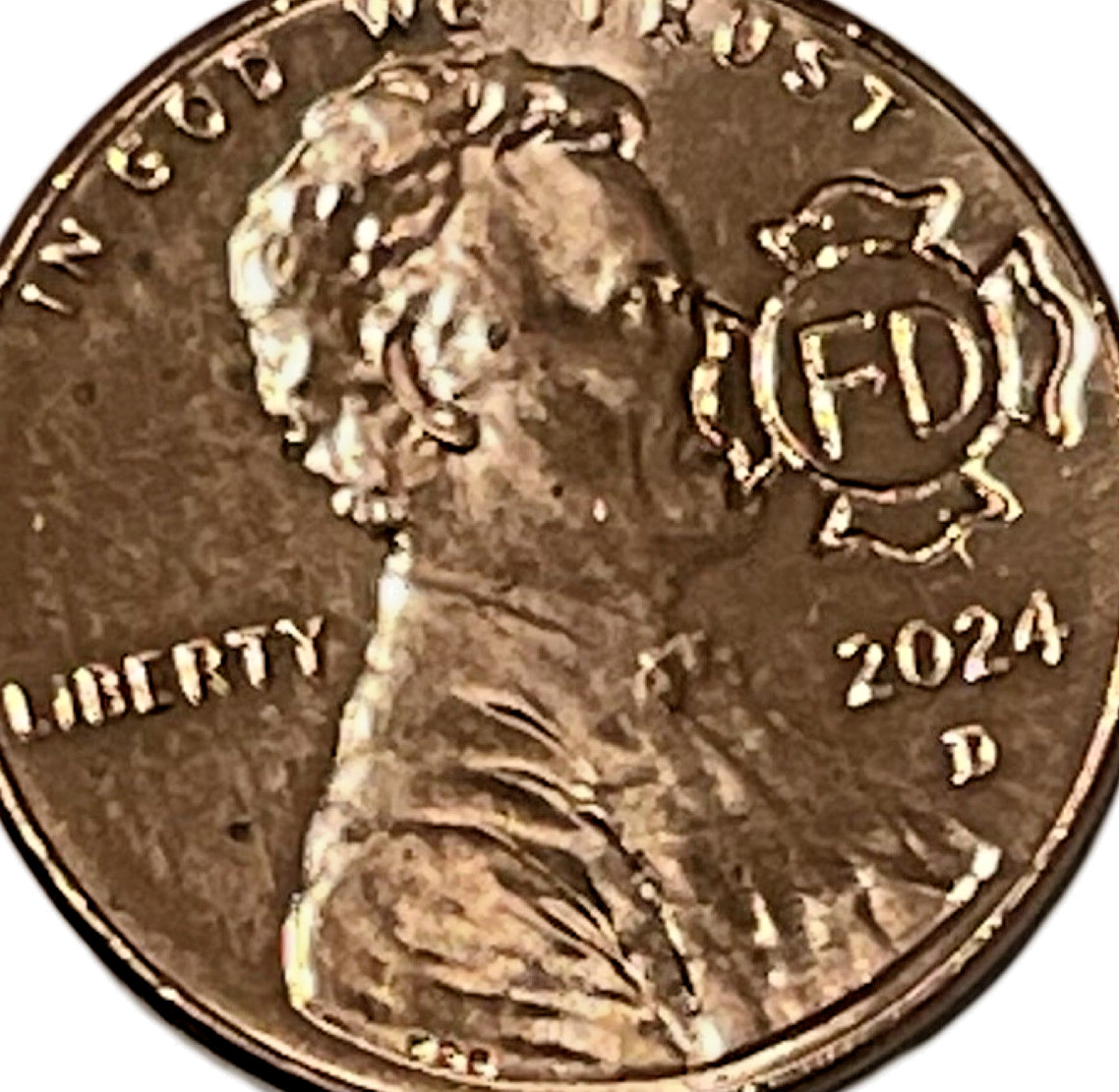 2024-D Firefighter Cross Counter Stamp Imprint Lincoln Cent 1st Responder Coin