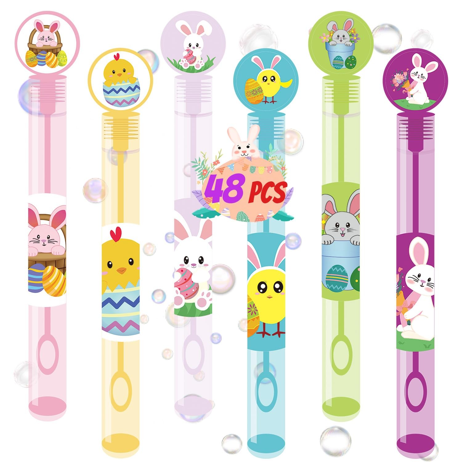 48PCS Easter Toys Mini Bubble Wands Assortment Colorful Gifts for Kids