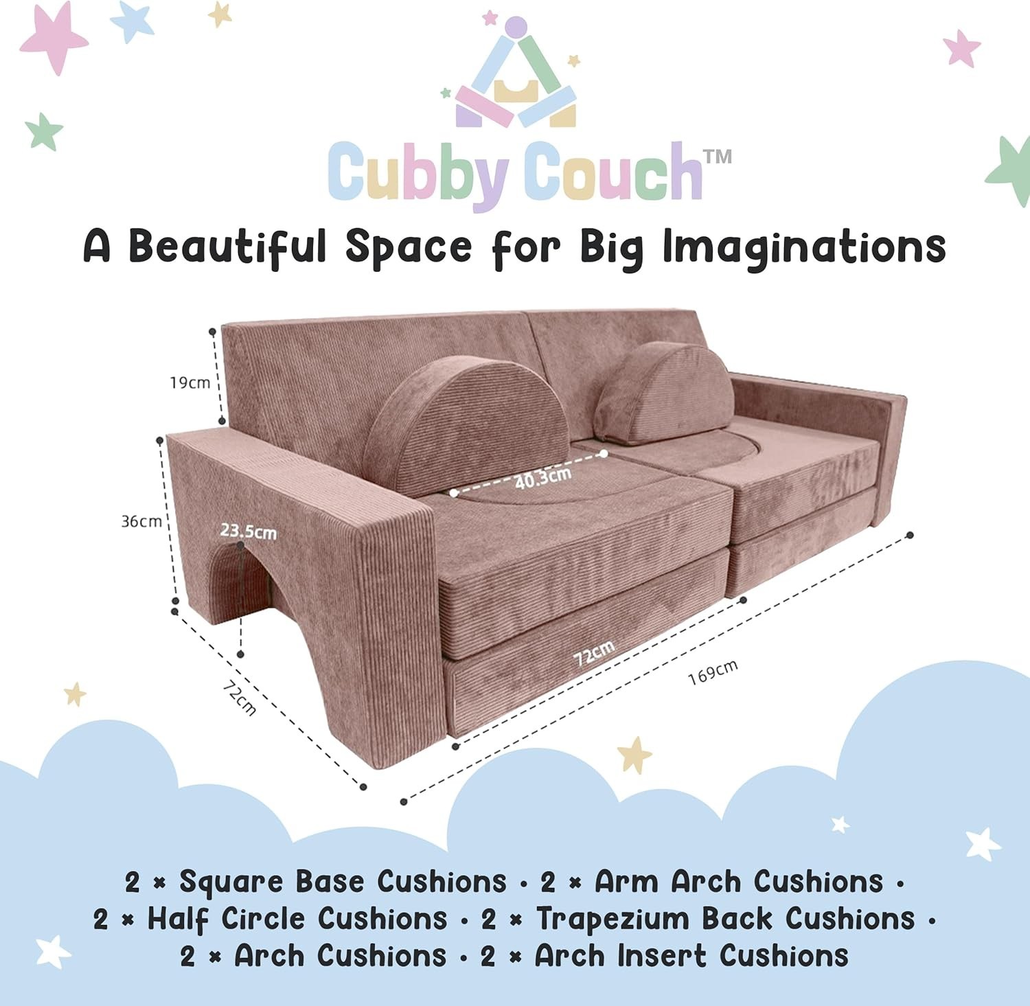12Pcs Modular Kids Play Couch Soft & Durable Toddler Couch w/ CertiPUR US Foam