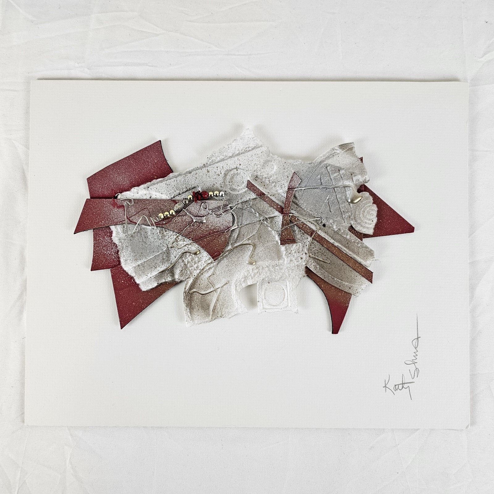 ART - Original Signed Kathy Sheldon - Mixed Media Fiber Art Paper Collage 14x11