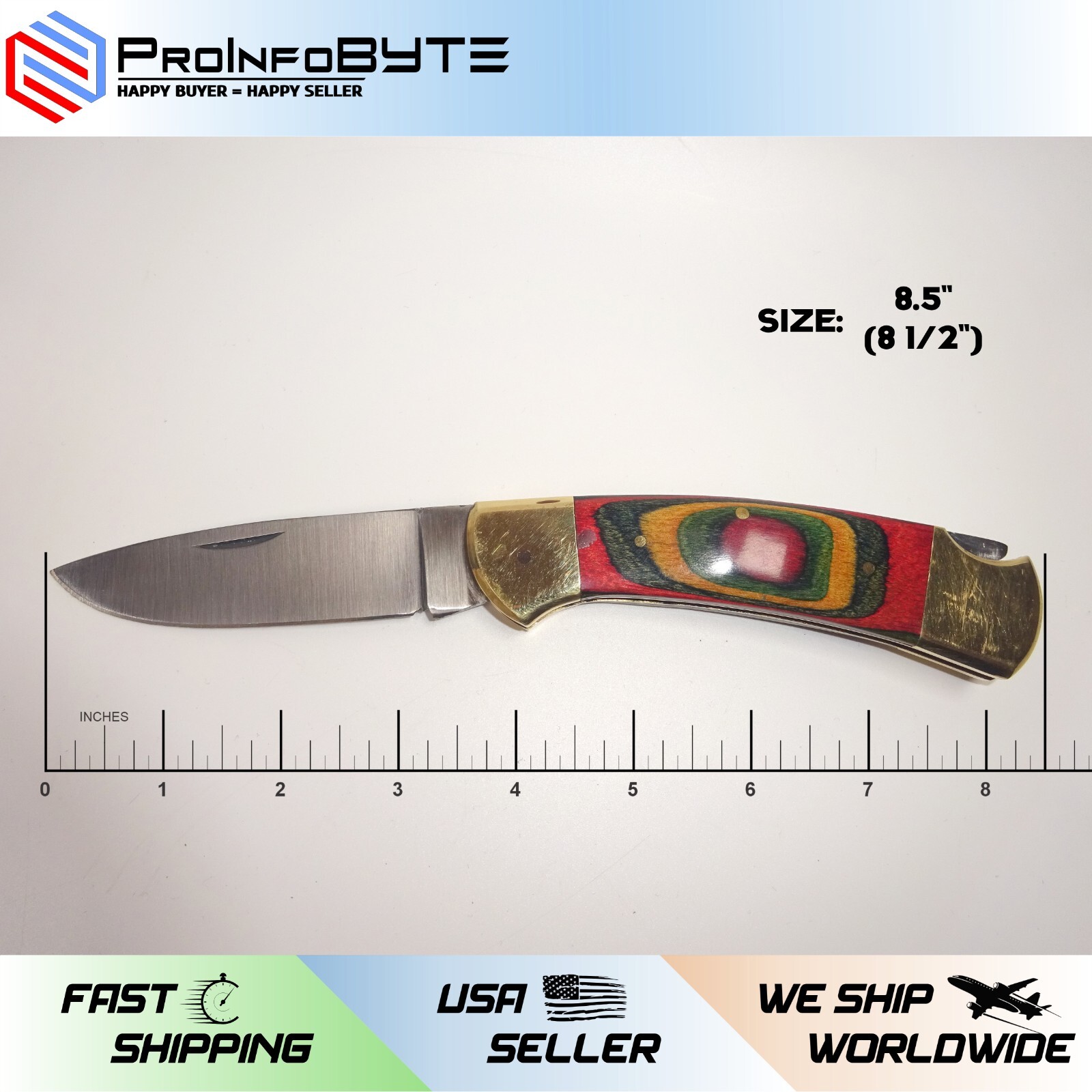 8.5" Heavy Duty Hand Made J2 Steel Blade Hiking Hunting Camping Folding Knife