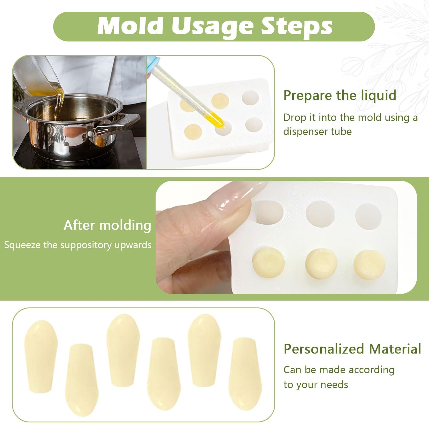 Reusable Suppository Molds Kit, 2ML | 4 Suppository Mold Trays + 10 Droppers