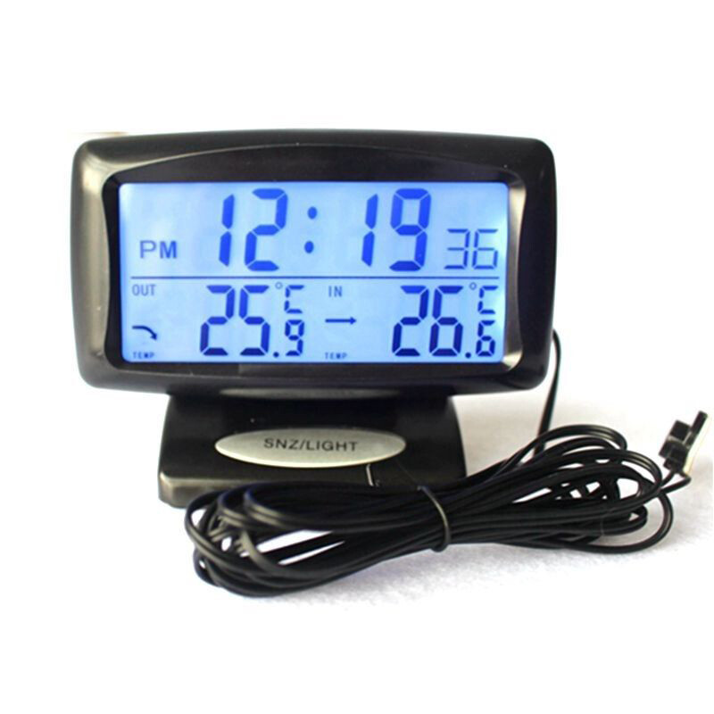 Auto LCD Digital Car Inside/Outside Thermometer Meter Clock LCD Display Black