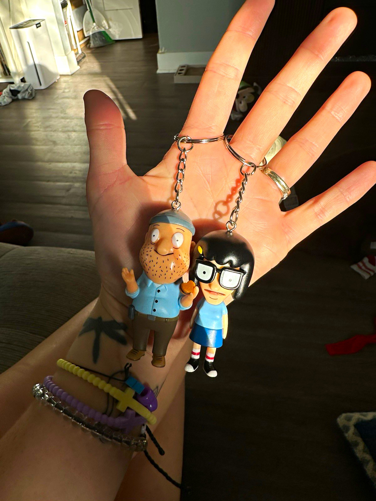 Bob's Burgers Tina Belcher & Teddy Plastic Keychain Set, Detachable Keyring